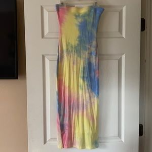 Tie dye tube top tight fitting midi dress